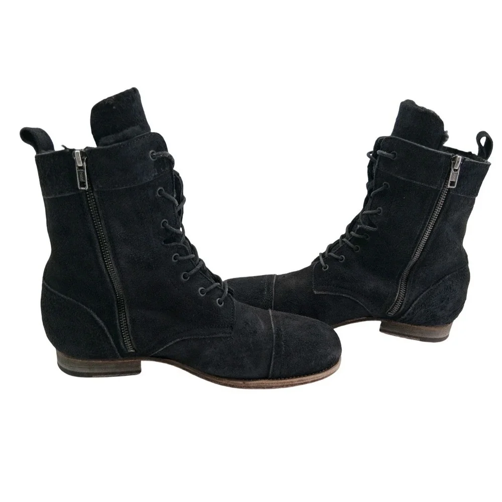 AllSaints Boots Mens Size 11 Black Suede Cap Toe Combat Ankle Zip Lined Casual